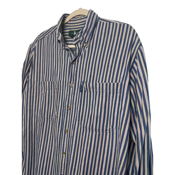VTG Hunt Club Men Button Up Shirt Blue Stripe Pockets Long Sleeve SZ Large Tall - Picture 4 of 7
